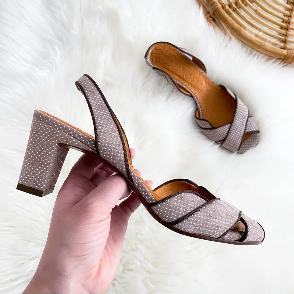 Chie Mihara Polka Dot Heels Slingback Gray Taupe Open Toe